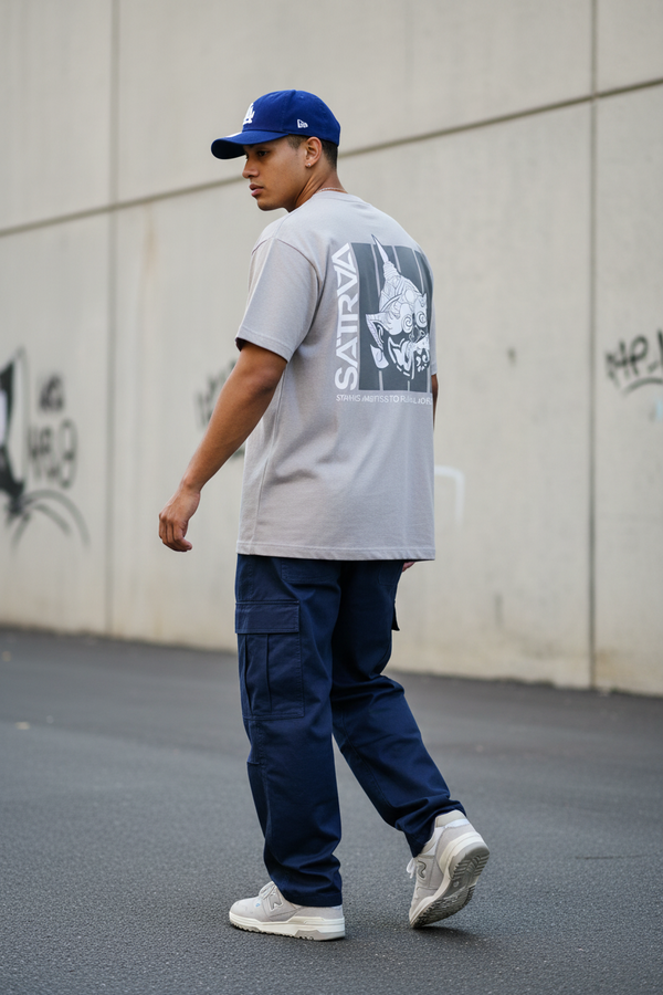 SATRAA - YAKI GREY OVERSIZED TEE